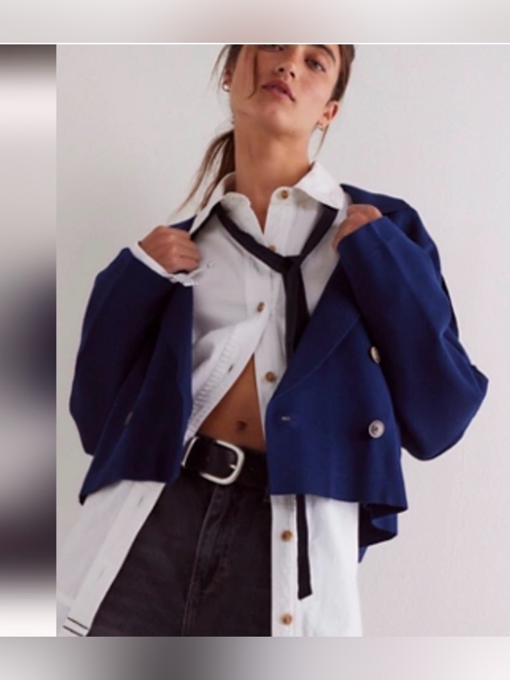 Free People Cropped BLACK Double-Breasted knit cropped Jacket